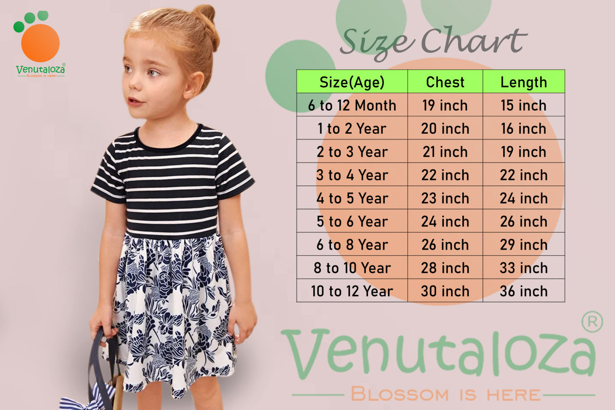 Toddler Babydoll Floral Striped Dresses & Frocks for Baby Girl.