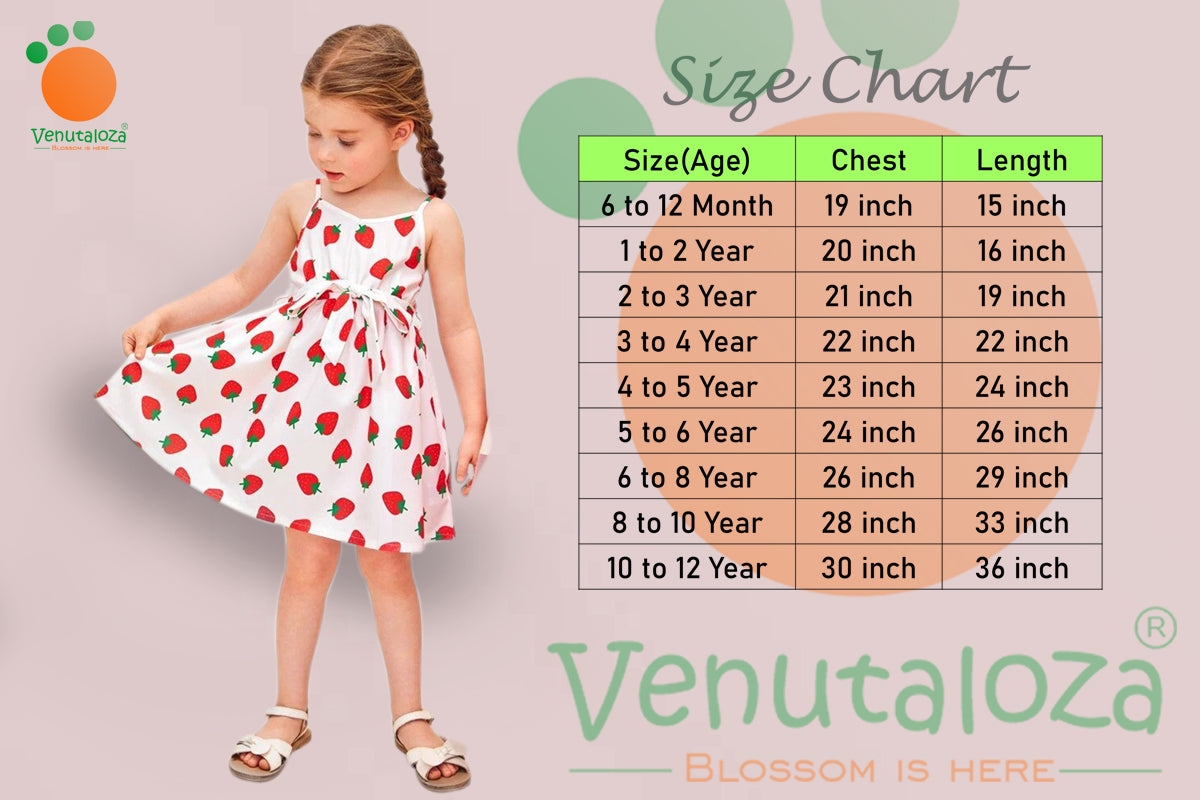 Toddler Girls Stylish Allover Strawberry Belted Designer Frocks for Baby Girl.