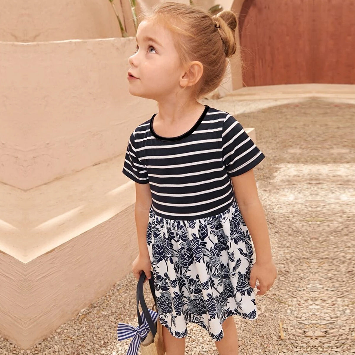 Toddler Babydoll Floral Striped Dresses & Frocks for Baby Girl.