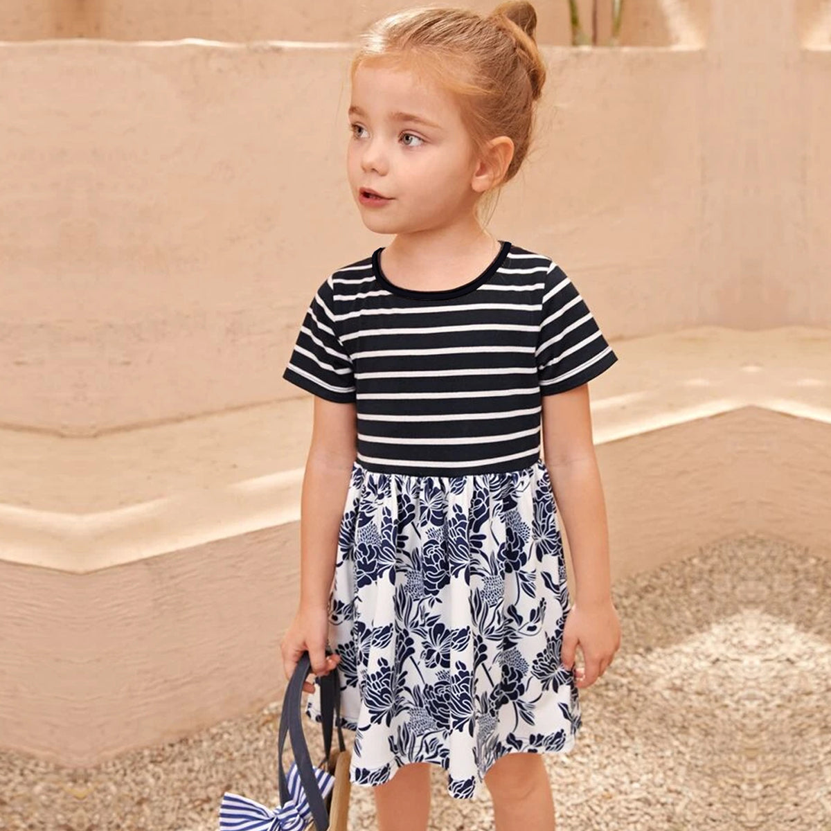 Toddler Babydoll Floral Striped Dresses & Frocks for Baby Girl.