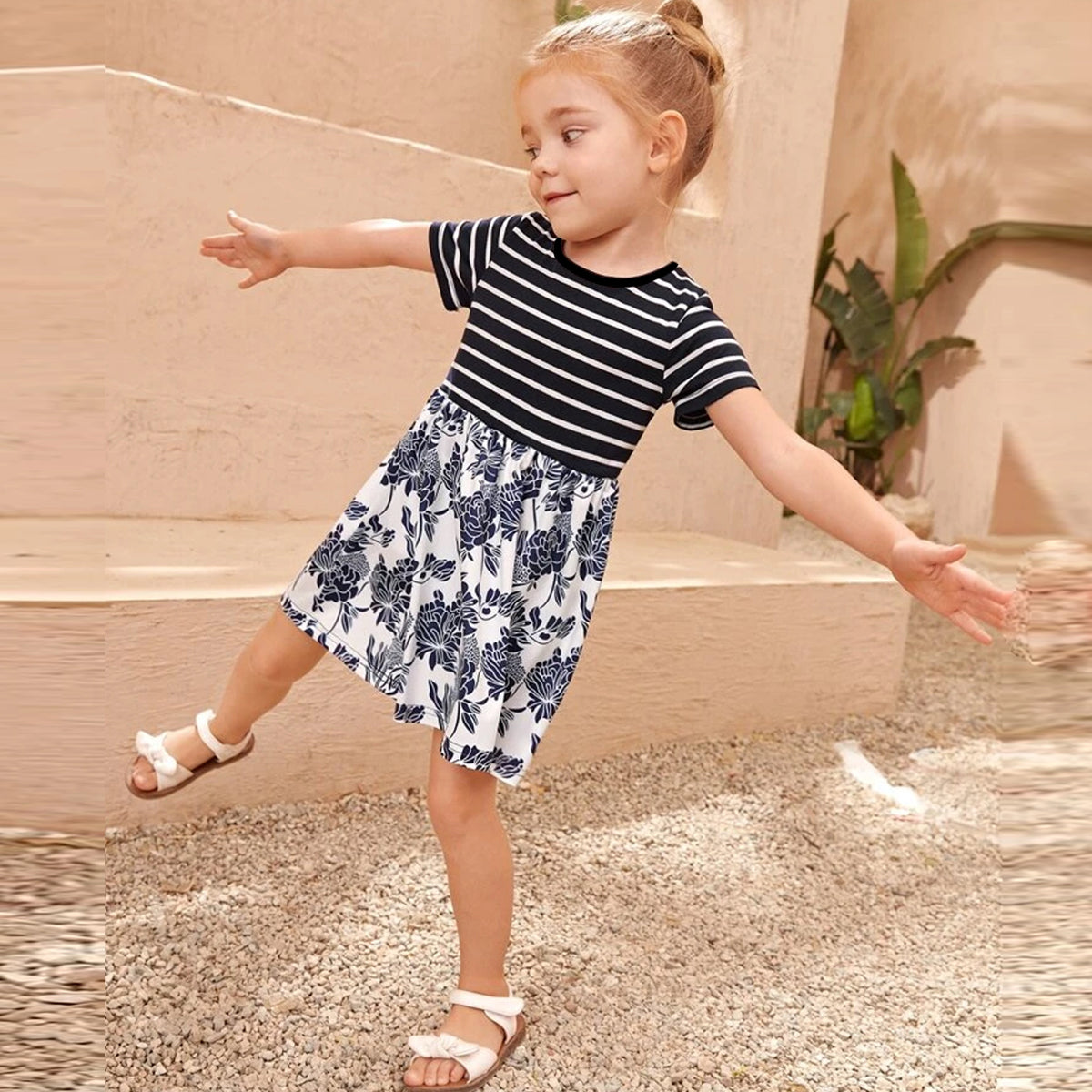 Toddler Babydoll Floral Striped Dresses & Frocks for Baby Girl.