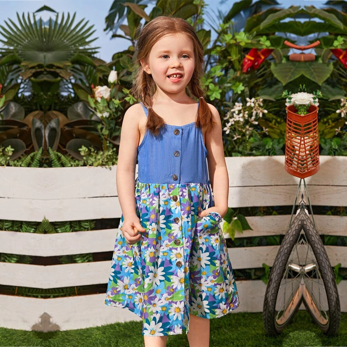 Venutaloza Baby girl Princess Floral Button Front Cami Designer Frocks for Baby Girl.