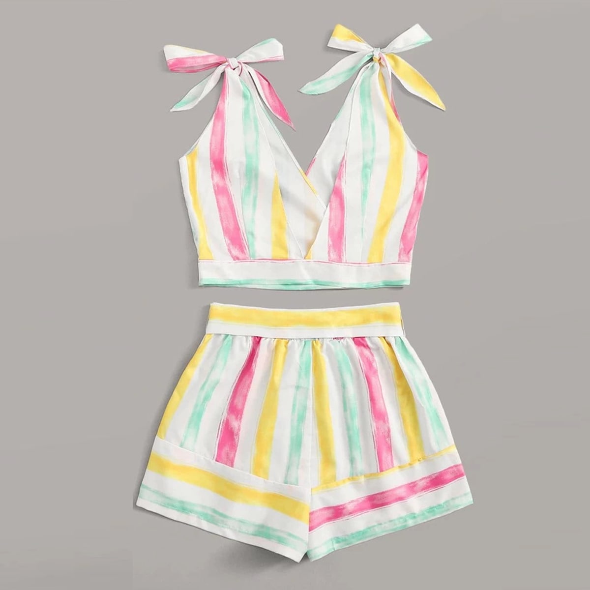 Crop Rainbow Stylish Top Sleeveless And Shorts For Baby Girls.