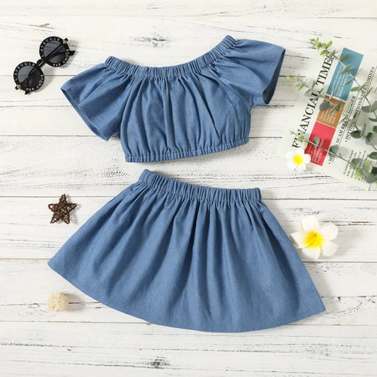 Stylish Crop Cami Top & Ditsy Layered Skirt Set For Baby Girls.