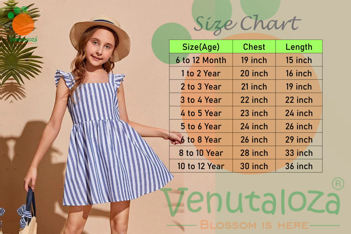 Venutaloza Babydoll Striped Tied Backless Ruffle Trim Designer Frocks & Dresses for Baby Girl.