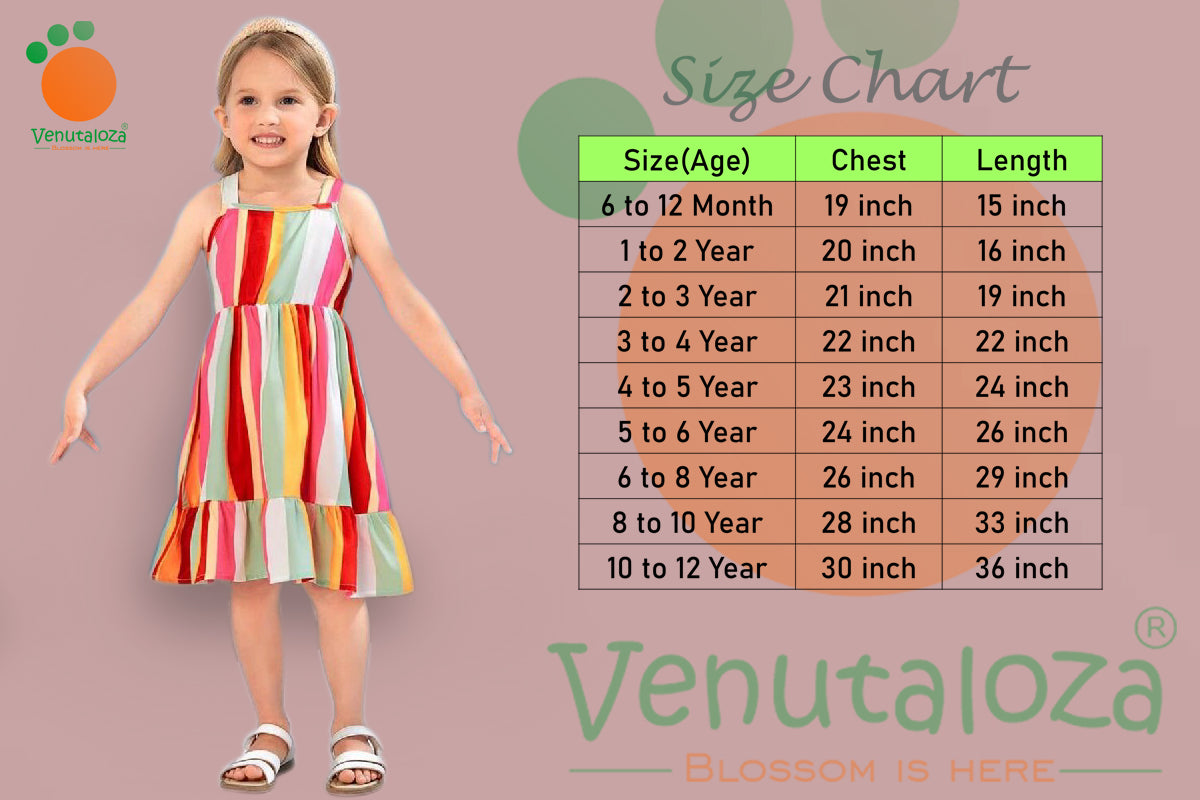Kids New Fashion Striped Ruffle Hem Frock & Dresses for Baby Girls.