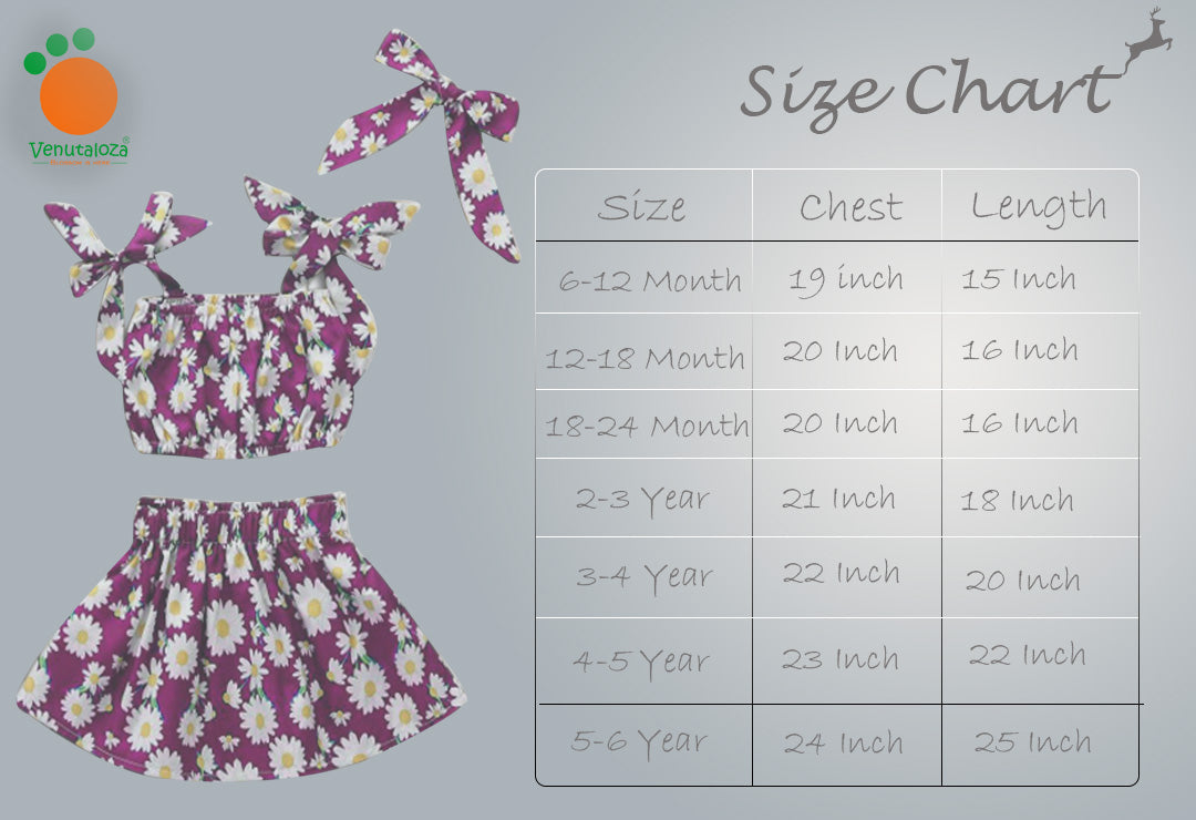 Floral Print Tie Front Top and Skirt Set For Baby Girls.