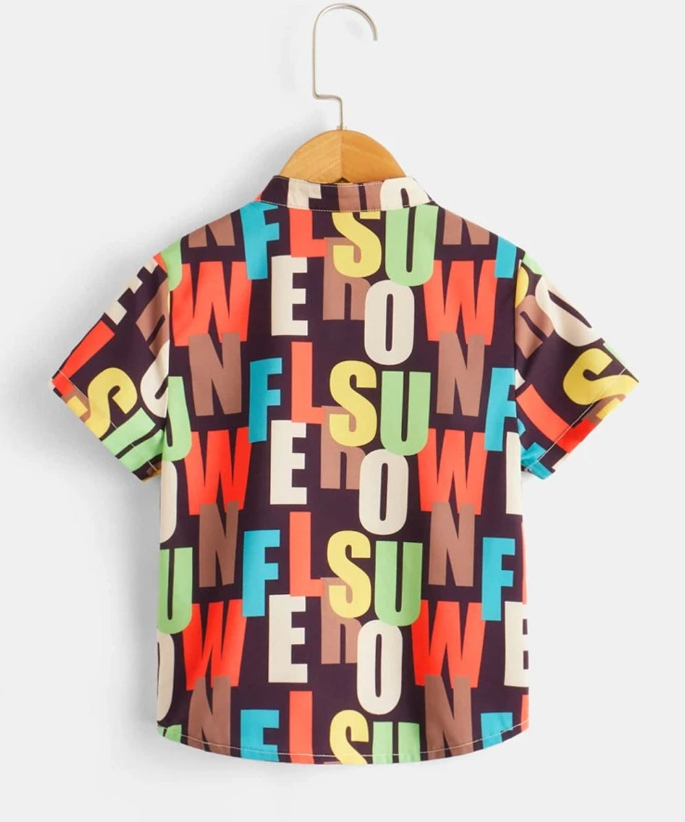 VENUTALOZA Letter Graphic Mock Neck & Button Front Shirt For Boy.