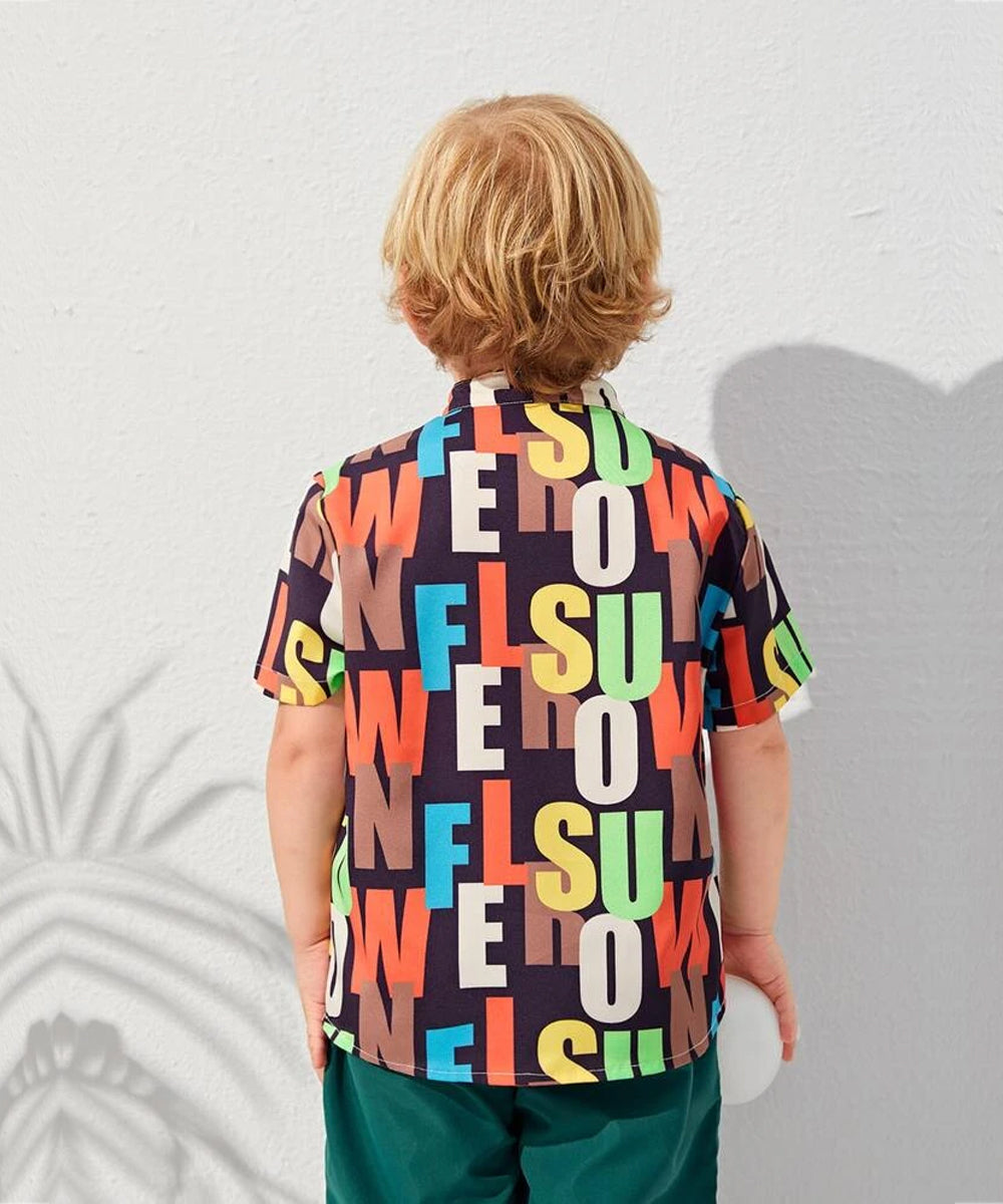 VENUTALOZA Letter Graphic Mock Neck & Button Front Shirt For Boy.