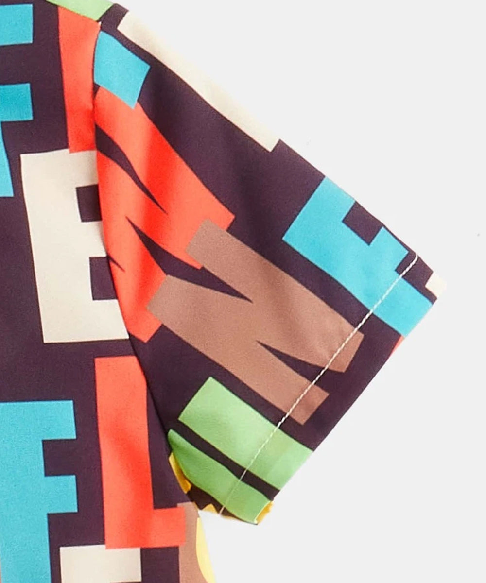 VENUTALOZA Letter Graphic Mock Neck & Button Front Shirt For Boy.