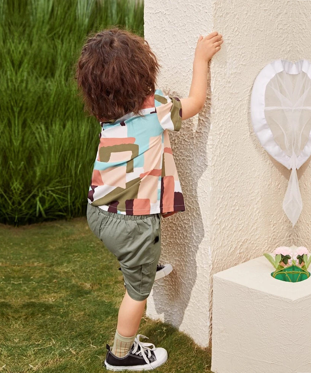 VENUTALOZA Colorful Graphic Mock Neck Shirt For Boy.
