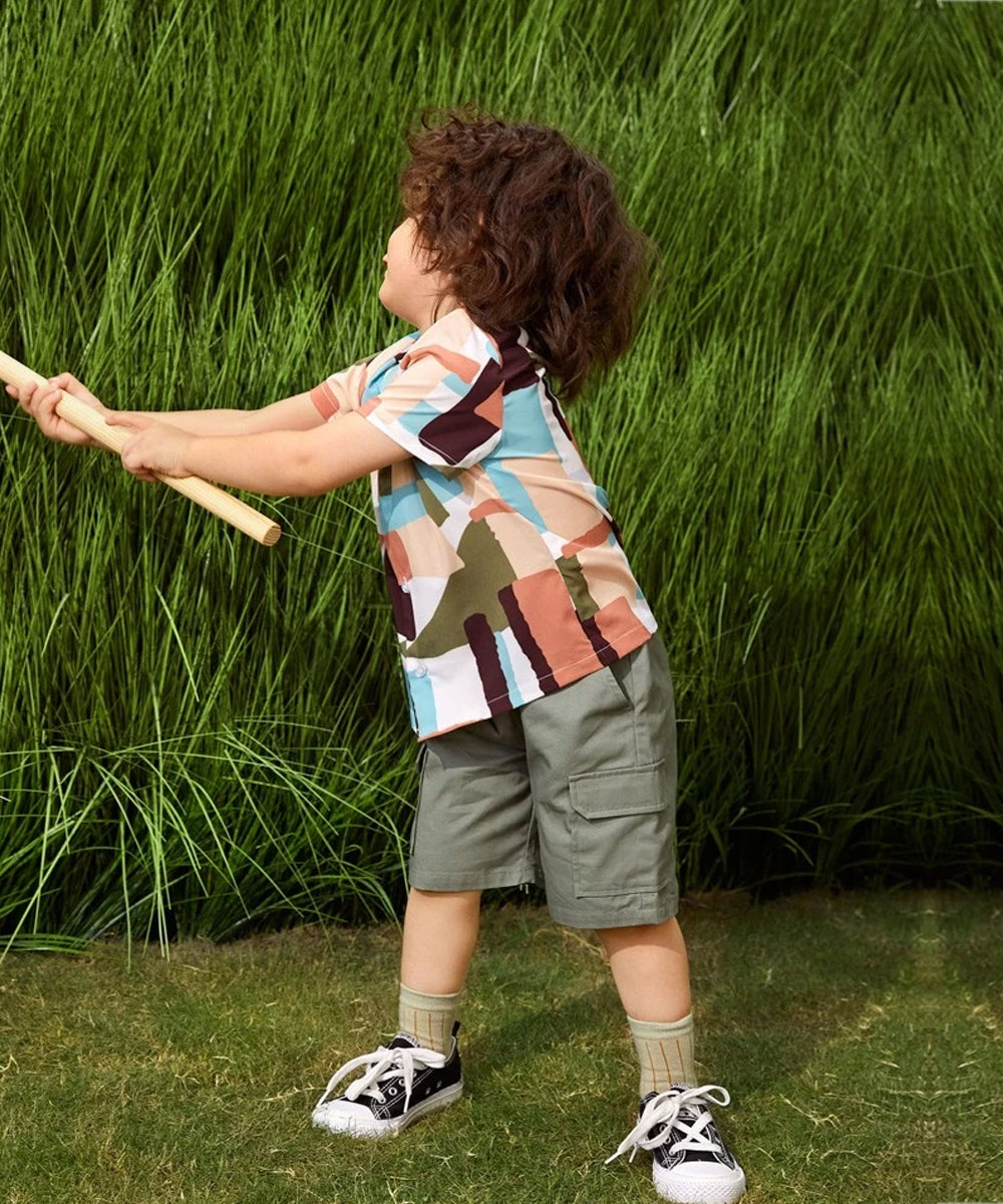 VENUTALOZA Colorful Graphic Mock Neck Shirt For Boy.