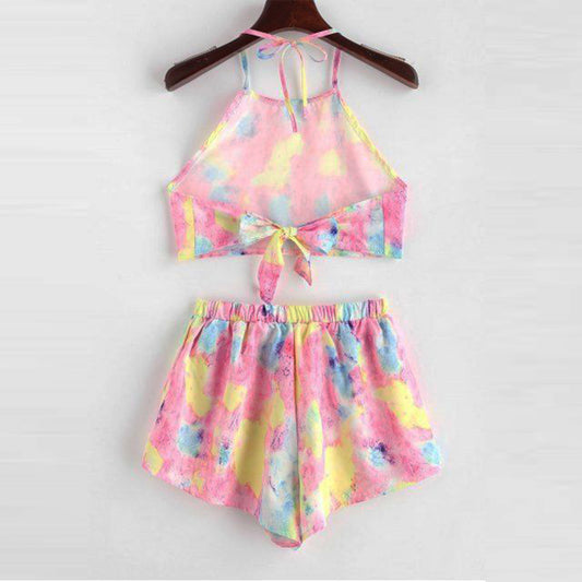 Unique Rainbow Design Crop Top Sleeveless And Shorts For Kids.