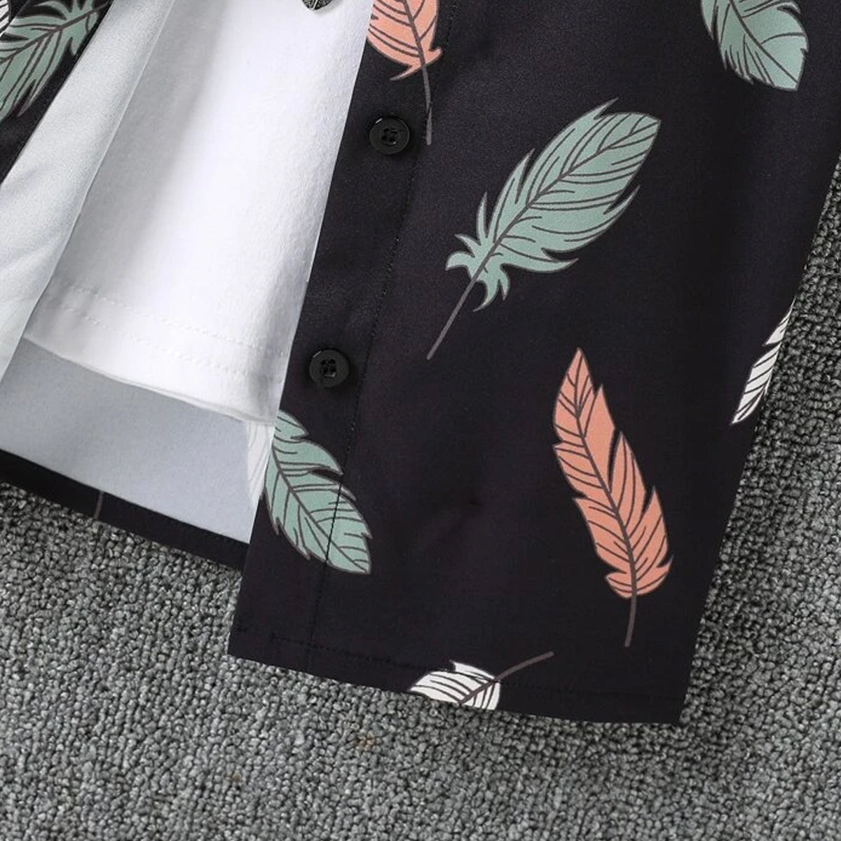 Venutaloza Boys Black Feather Button Front Shirt For Boy.