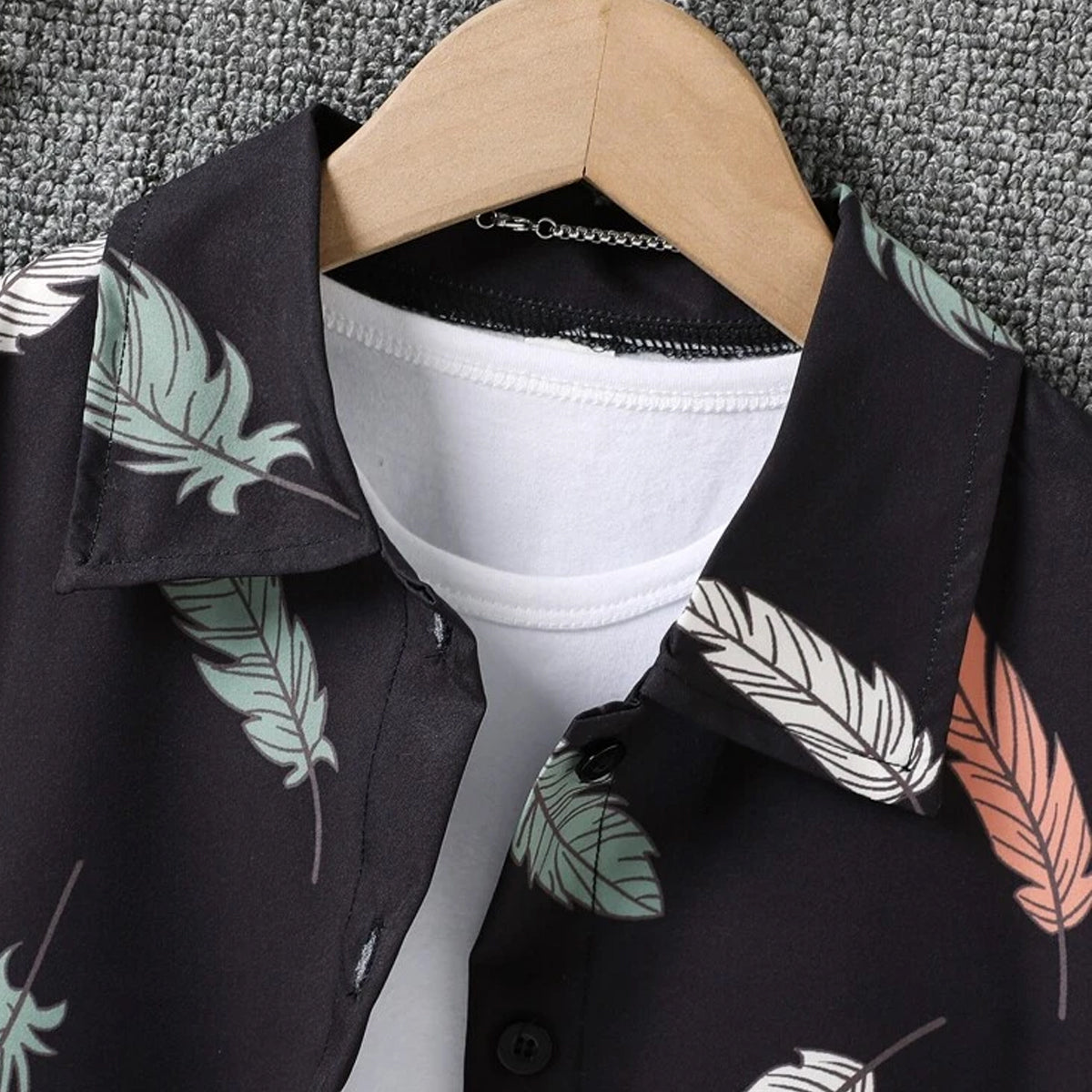 Venutaloza Boys Black Feather Button Front Shirt For Boy.