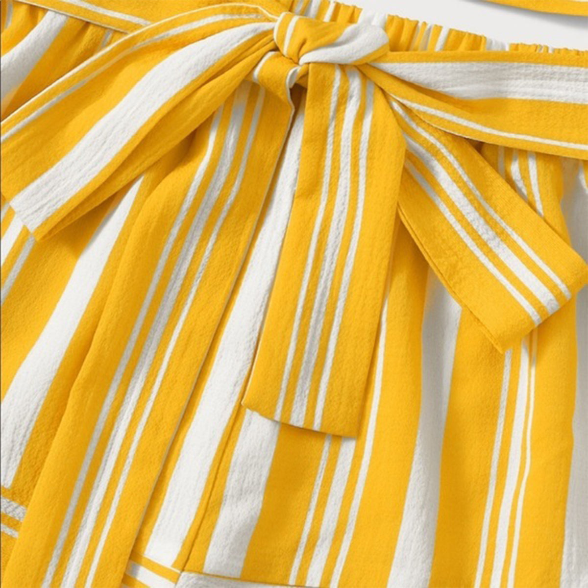 Crop Stylish Yellow Lining Top Sleeveless And Shorts For Baby Girls.