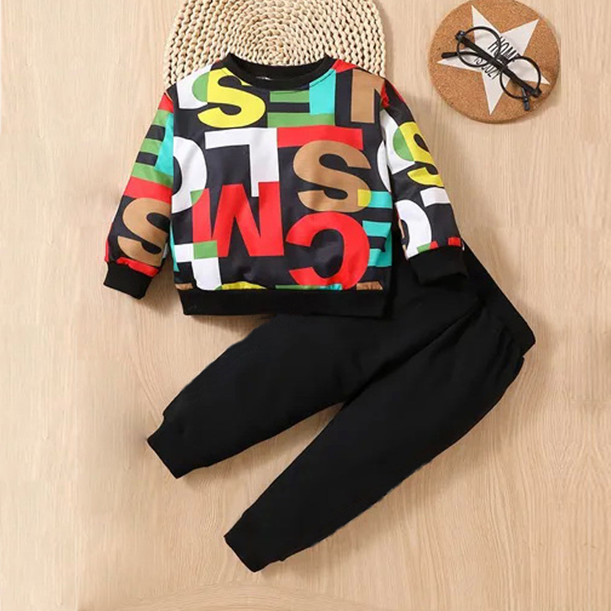 Venutaloza Toddler Boys Letters Graphic Pullover & Cami Pent T-shirt & Pants.