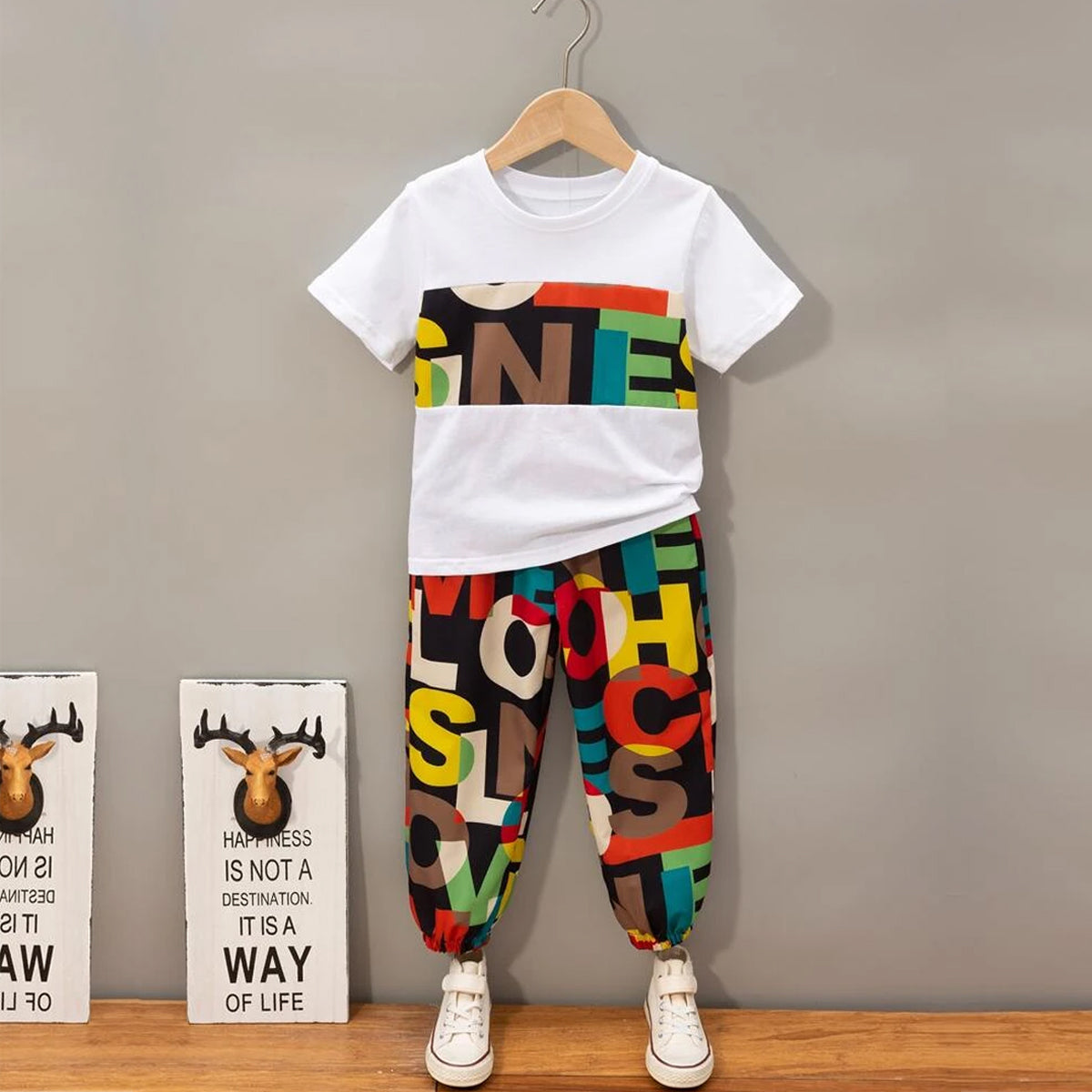 Letter Graphic Tee & Shorts PJ Set