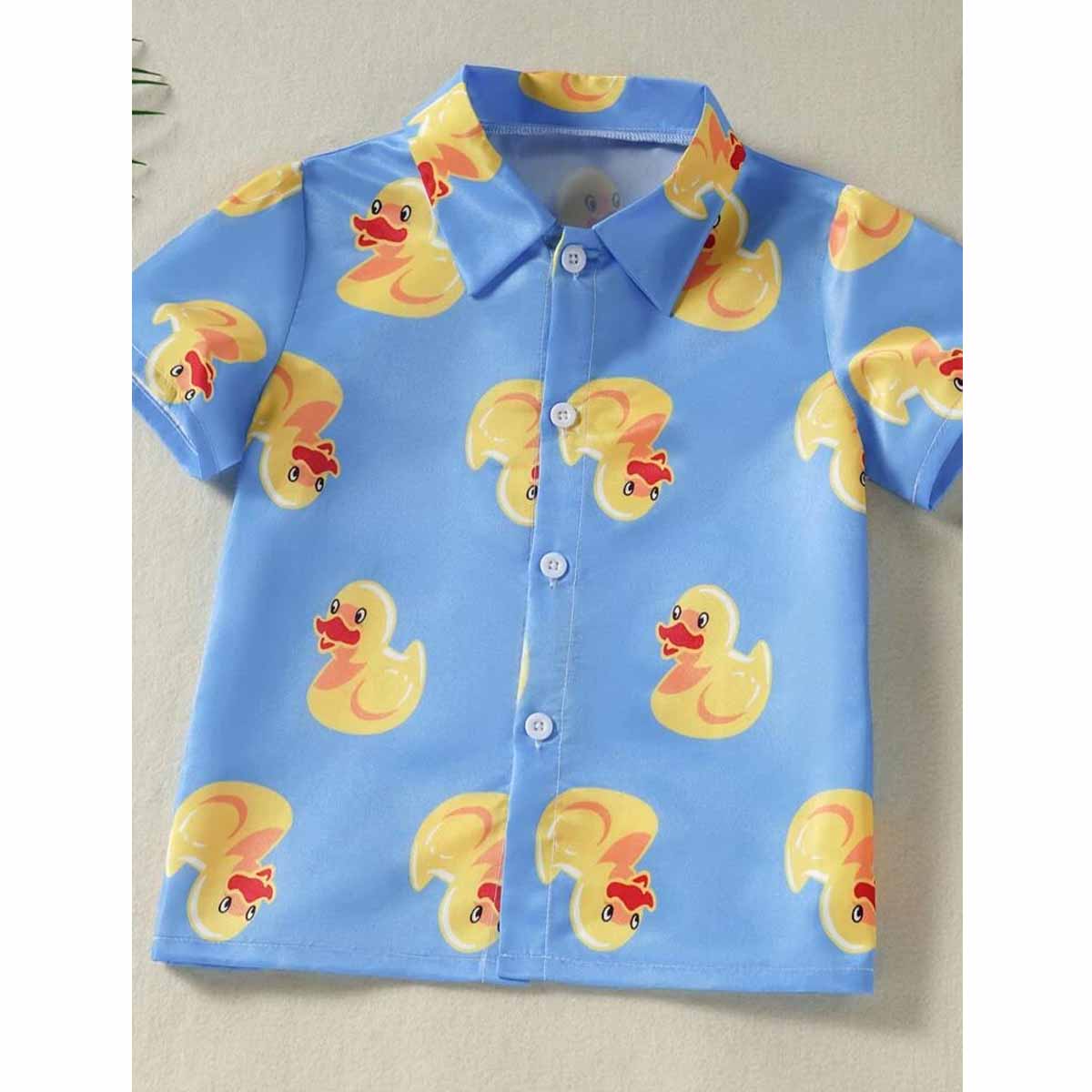 VENUTALOZA Toddler Duck Pattern & Button Front Shirt For Unisex.