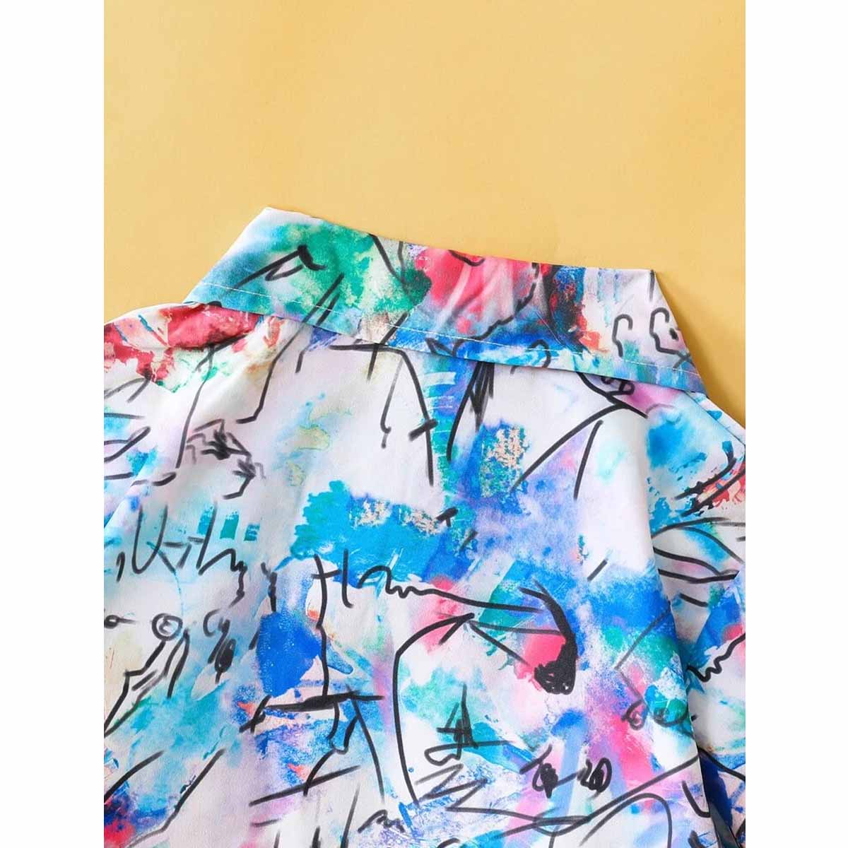 Venutaloza Colorful Graphic Rainbow Designer Button Front Shirt For Boy.