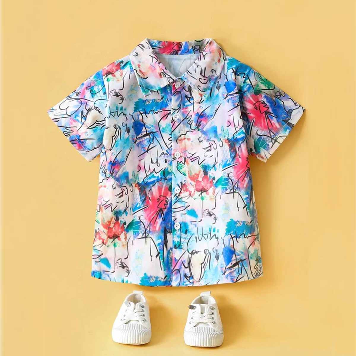Venutaloza Colorful Graphic Rainbow Designer Button Front Shirt For Boy.