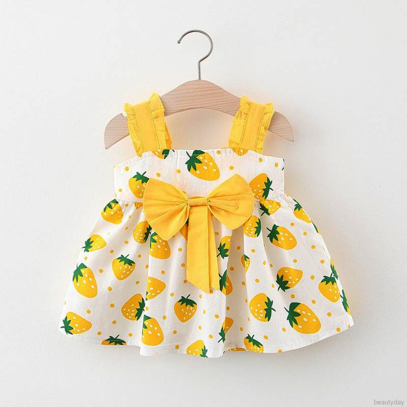 Baby Strawberry Printed Ruffle Trim Dresses_Frocks 3 Combo for Kids.