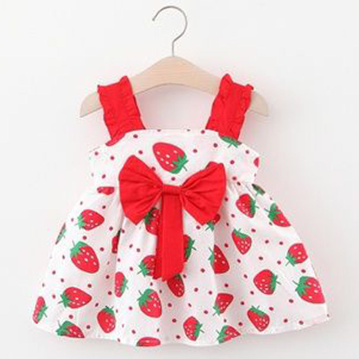 Baby Strawberry Printed Ruffle Trim Dresses_Frocks 3 Combo for Kids.