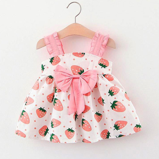 Baby Strawberry Printed Ruffle Trim Dresses_Frocks 3 Combo for Kids.