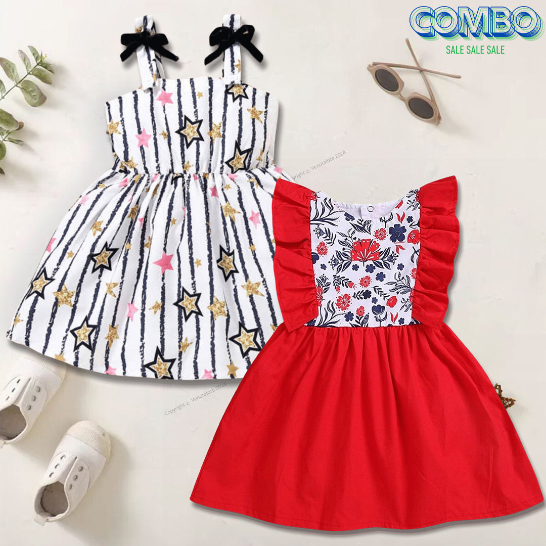 Girls Printed Dress Multi-colour ( Combo Pack of 2) for Kids.