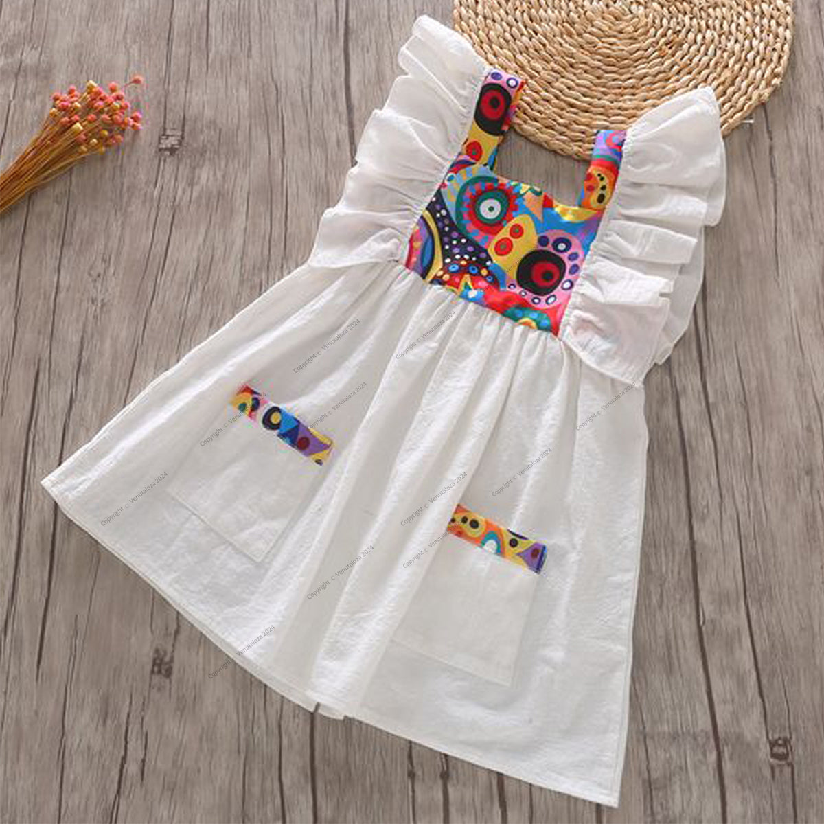 BabyGirl's Stylish Multicolor & White Tunic Dresses_Frocks ( Combo Pack of 2) for Kids.