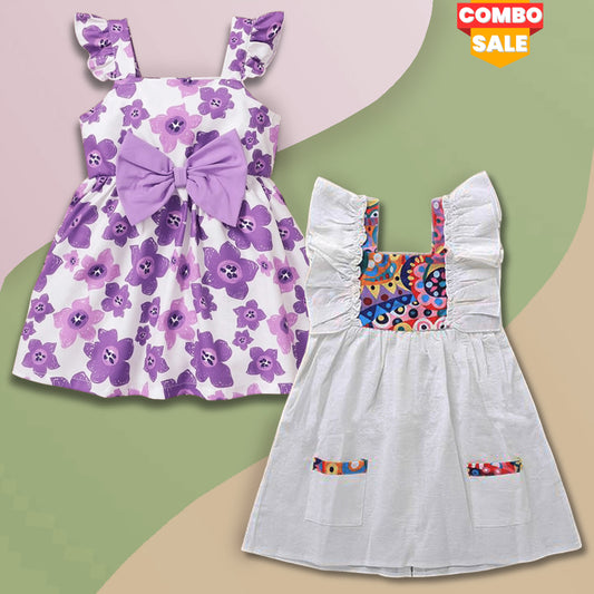 BabyGirl's Stylish Floral & White Floral Tunic Dresses_Frocks (Combo Pack Of 2) for Kids.