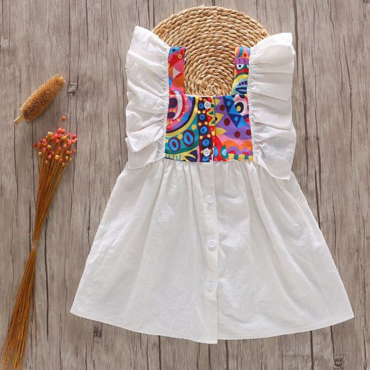 BabyGirl's Stylish Multicolor & White Tunic Dresses_Frocks ( Combo Pack of 2) for Kids.