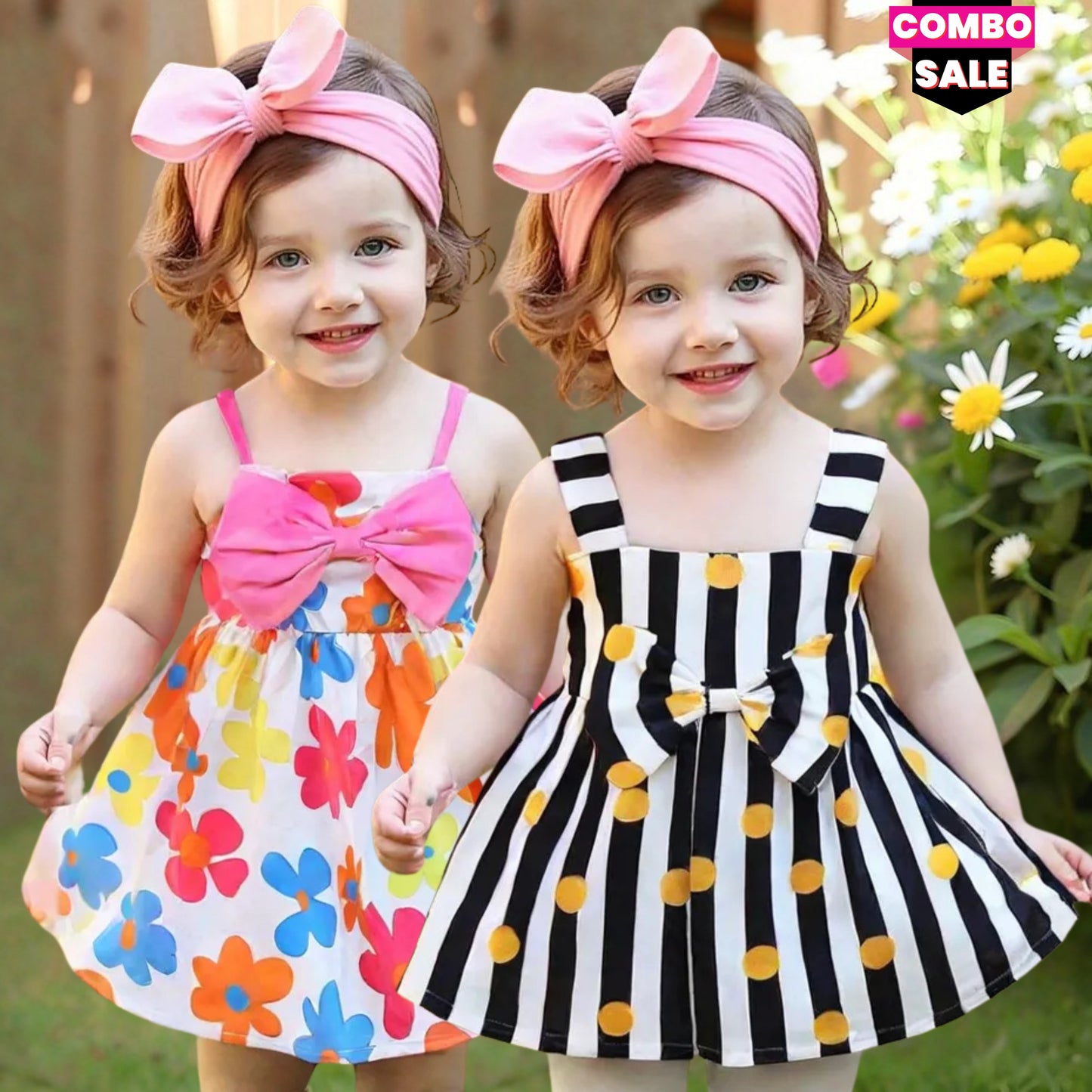 Girl's Toddler Floral & Tunic Frocks (Combo Pack Of 2) For Girl's.