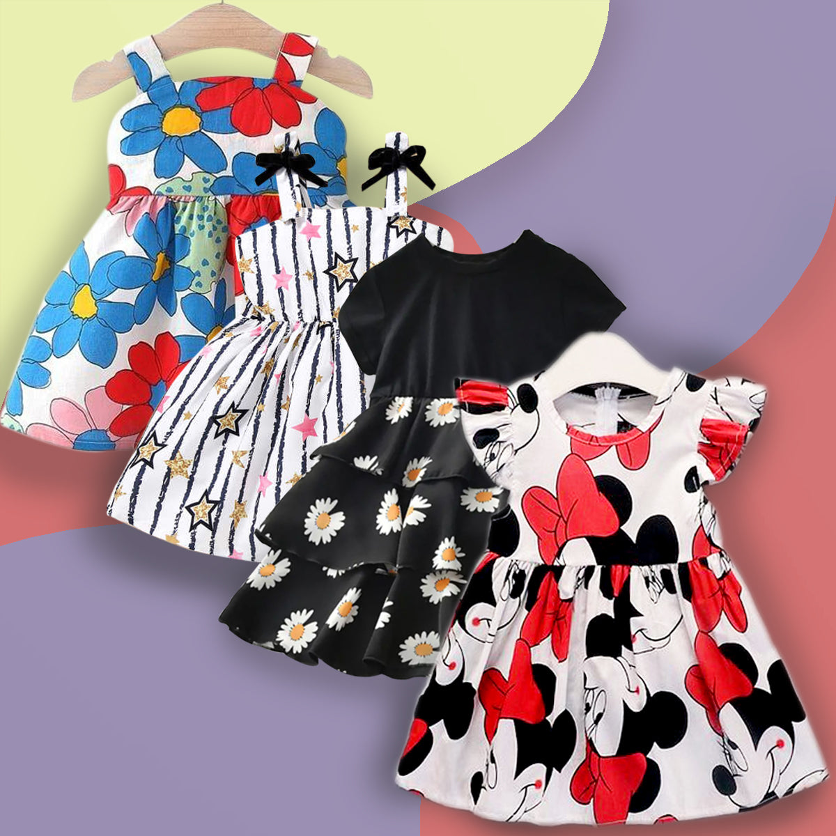 Venutaloza Toddler Girls Cotton Stylish Dresses_Frocks ( Combo Pack Of 4 ) for Baby Girls.