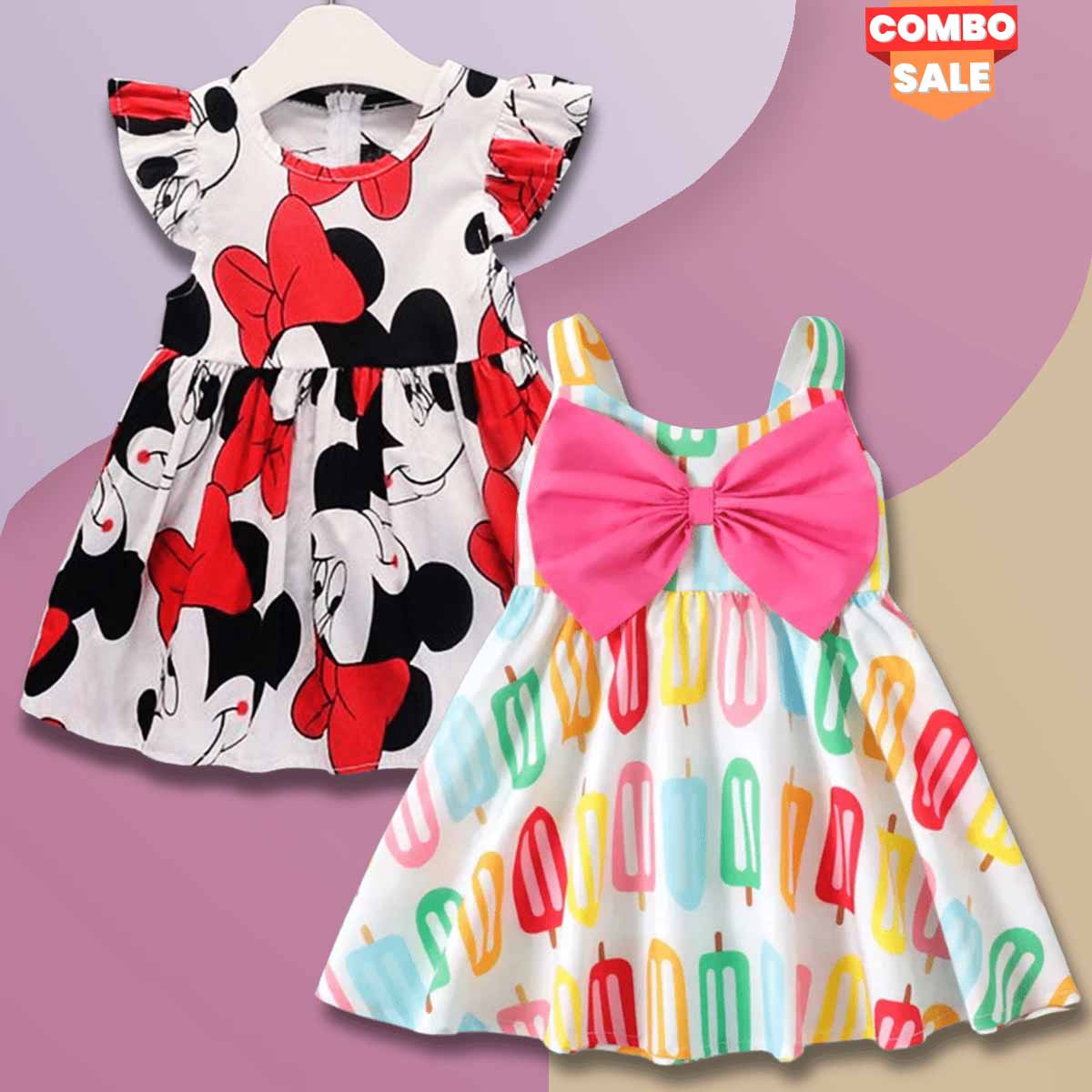 Princess BabyGirl's Stylish Cartoon Designers & Ice Candy Tunic Dresses_Frocks (Combo Pack Of 2) for Baby Girls.