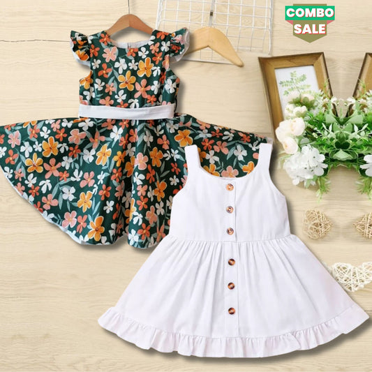 BabyGirl's Solid & Floral Dresses_Frocks (Combo Pack Of 2)  for Baby.