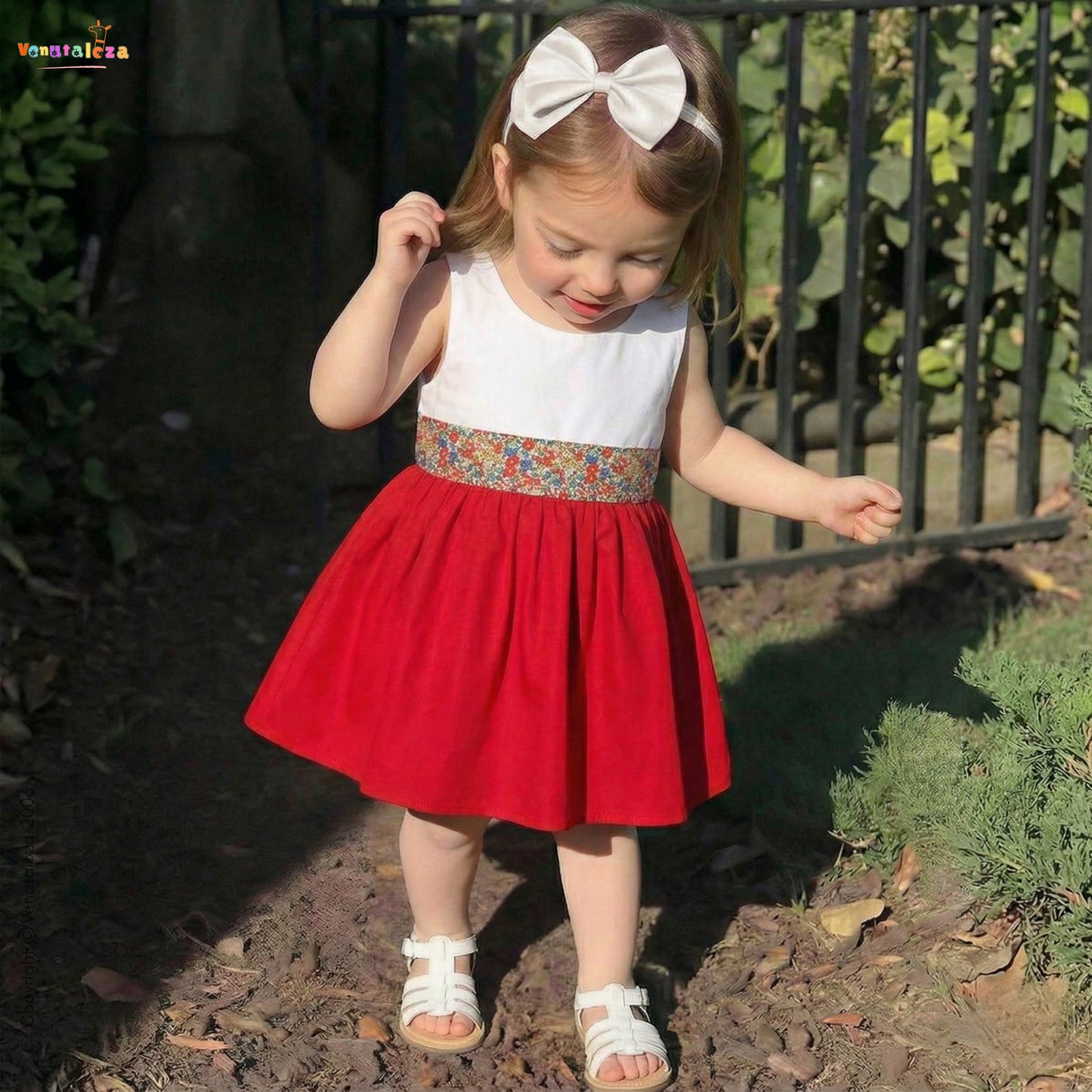 BabyGirl's Stylish White Red Multicolor Floral Designer Midi Frock for Baby Girl.