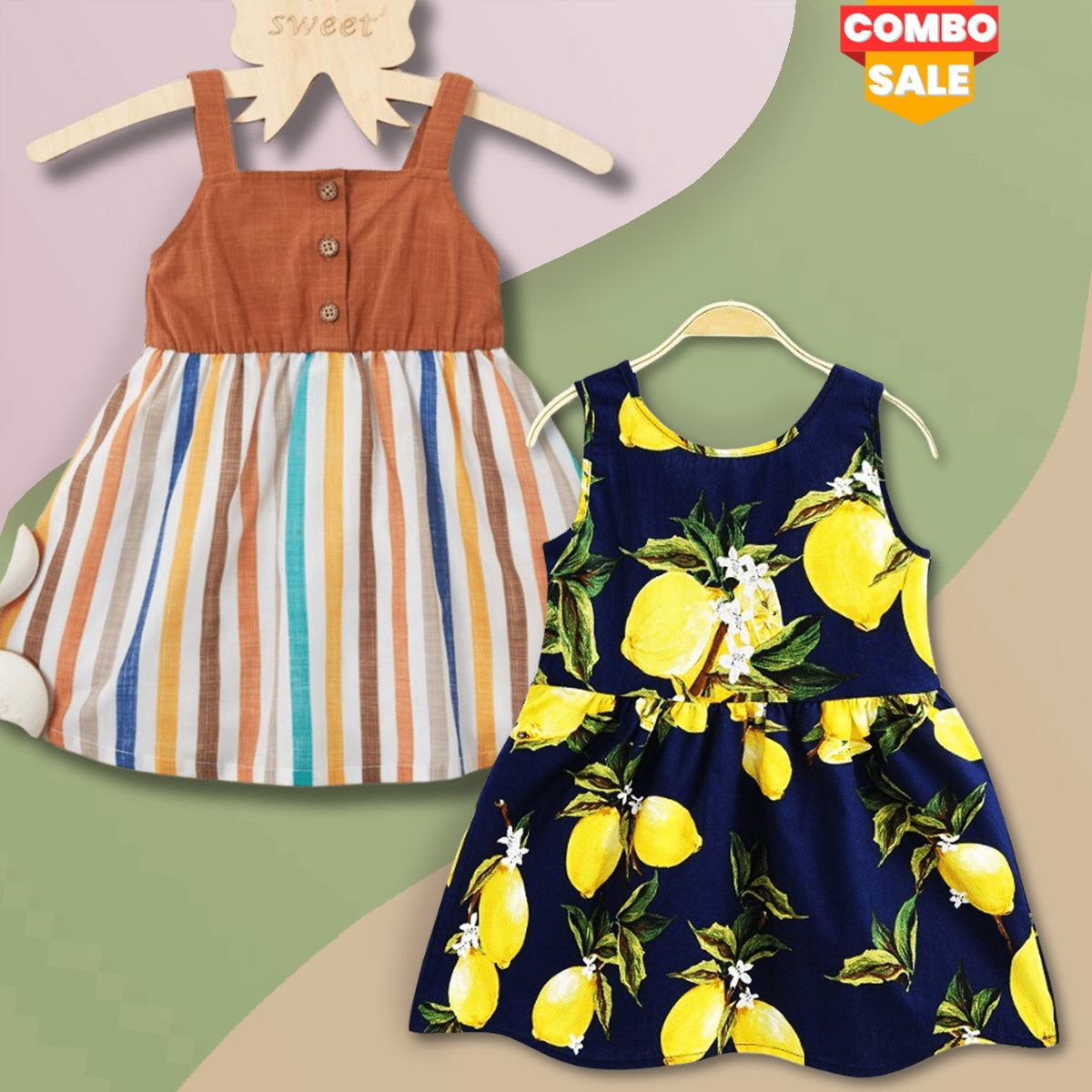 Stylish BabyGirl's Lemon & Lining Dresses_Frocks (Combo Pack Of 2) for Kids.