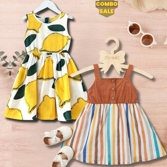 Princess BabyGirl's Lemon &Solid Multicolour Tunic Dress (Combo Pack Of 2) for Baby.