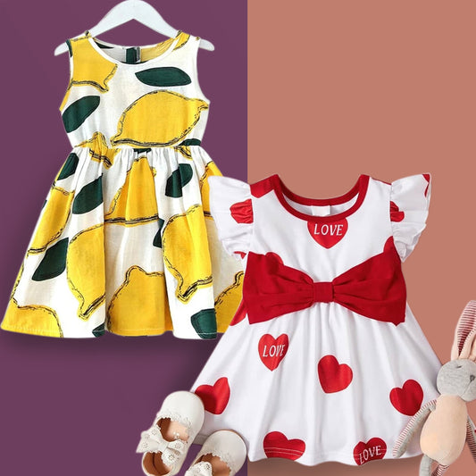 BabyGirl Princess Red Heart & Yellow Tunic Dress Combo Pack for Baby Girls.
