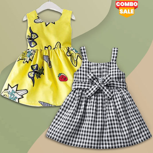 Princess BabyGirl's Stylish Yellow Floral & Girl Tunic Dresses_Frocks (Combo Pack Of 2)  for Kids..