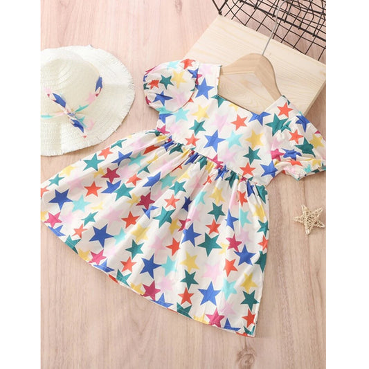 Baby Girl's Cotton Designer Star Multi Colour Star Frocks & Dresses for Kids.