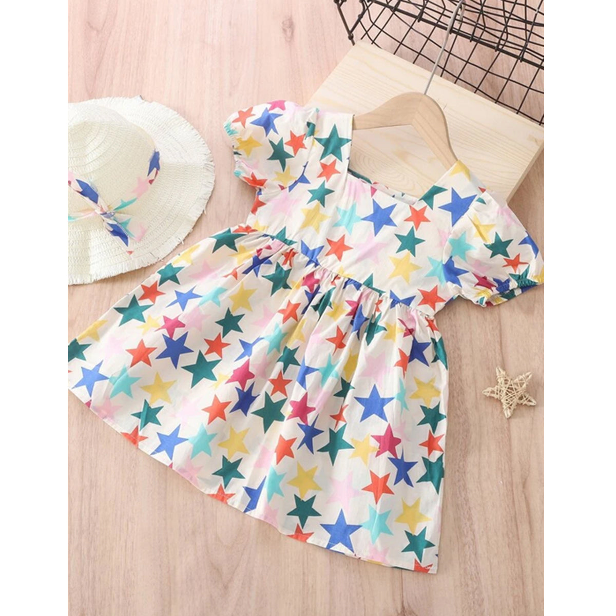 Baby Girl's Cotton Designer Star Multi Colour Star Frocks & Dresses for Kids.