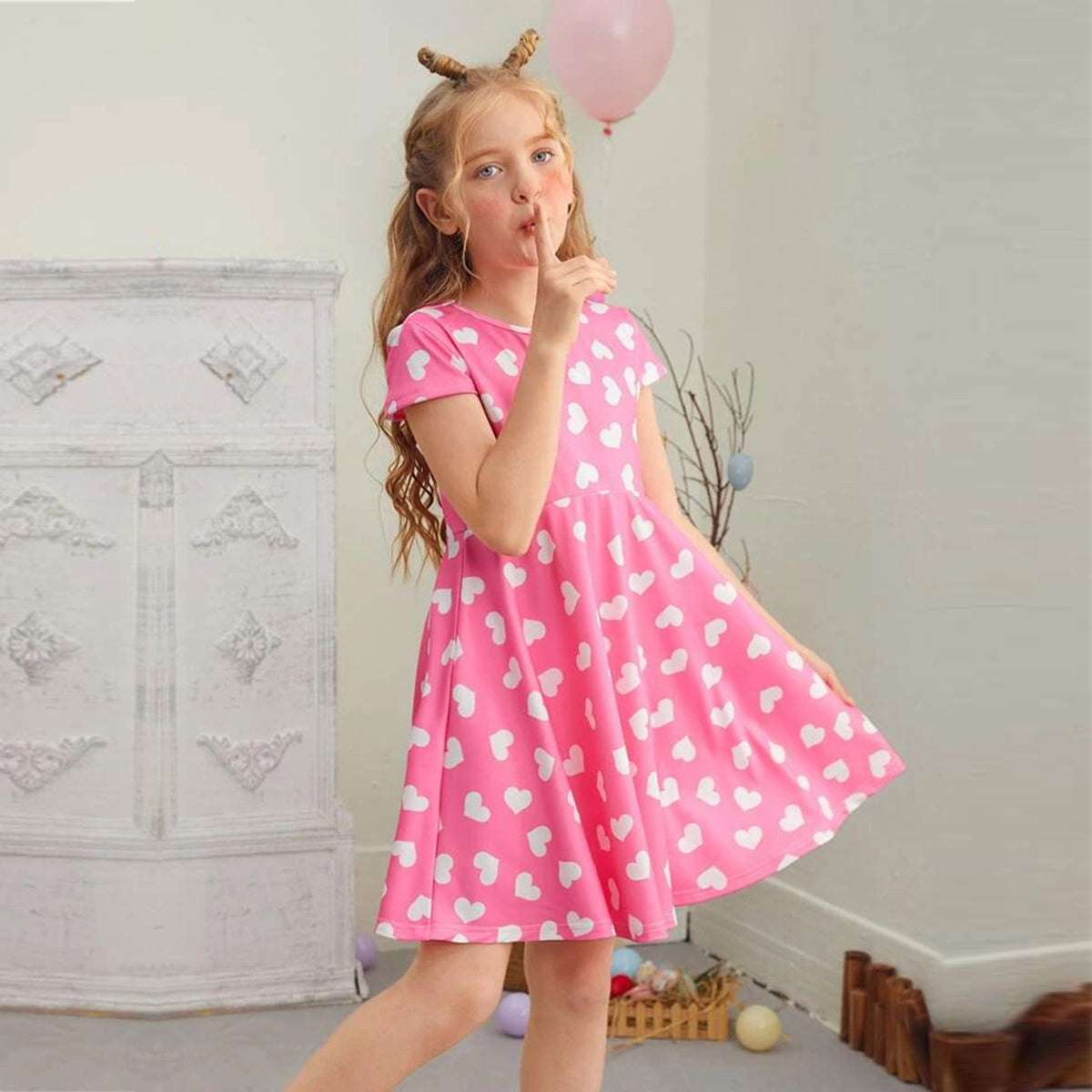 Baby Girl's Stylish Designer Pink Heart's & Vertical Tunic Dresses (Combo Pack Of 2) for Baby Girl.