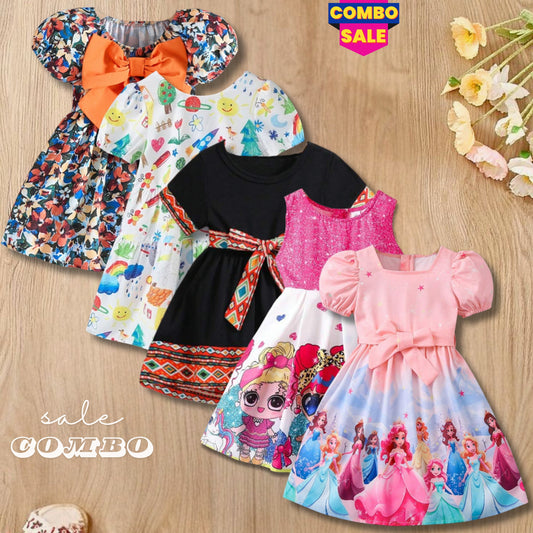 Girl's Cotton Designer Frocks & Dresses (Combo Pack Of 5) for Kids.