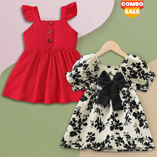 BabyGirl's Plants Raglan & Ruffle Trim Dresses_Frocks Combo for Kids.