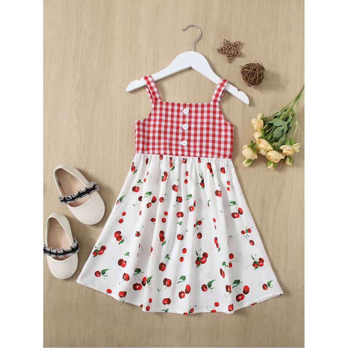 BabyGirl's Cotton Stylish Red Cherry Designer Frocks & Dresses for Kids.