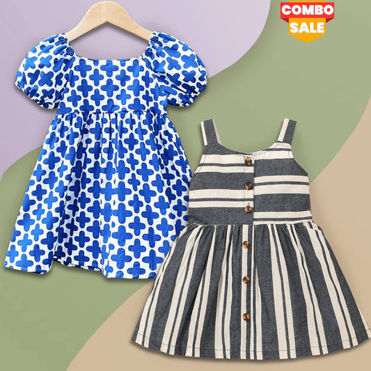 BabyGirl Princess Multi Plus & Button Front Striped designer Tunic Dresses (Combo Pack Of 2) Baby Girls.