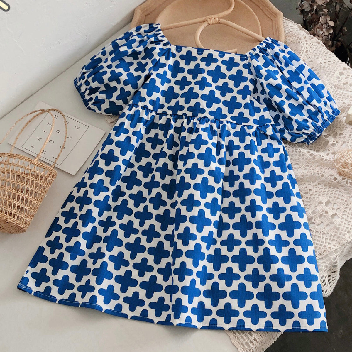Princess Stylish BabyGirl's Blue Plus & Green Floral Designer Tunic Dresses_Frockes Combo for Kids.