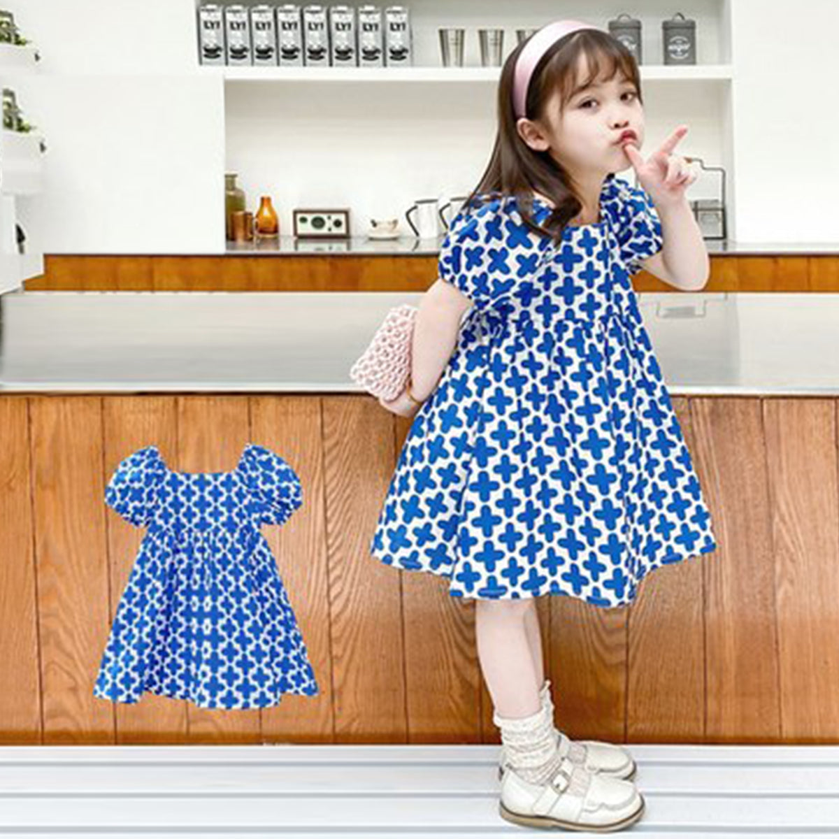 Princess Stylish BabyGirl's Blue Plus & Green Floral Designer Tunic Dresses_Frockes Combo for Kids.
